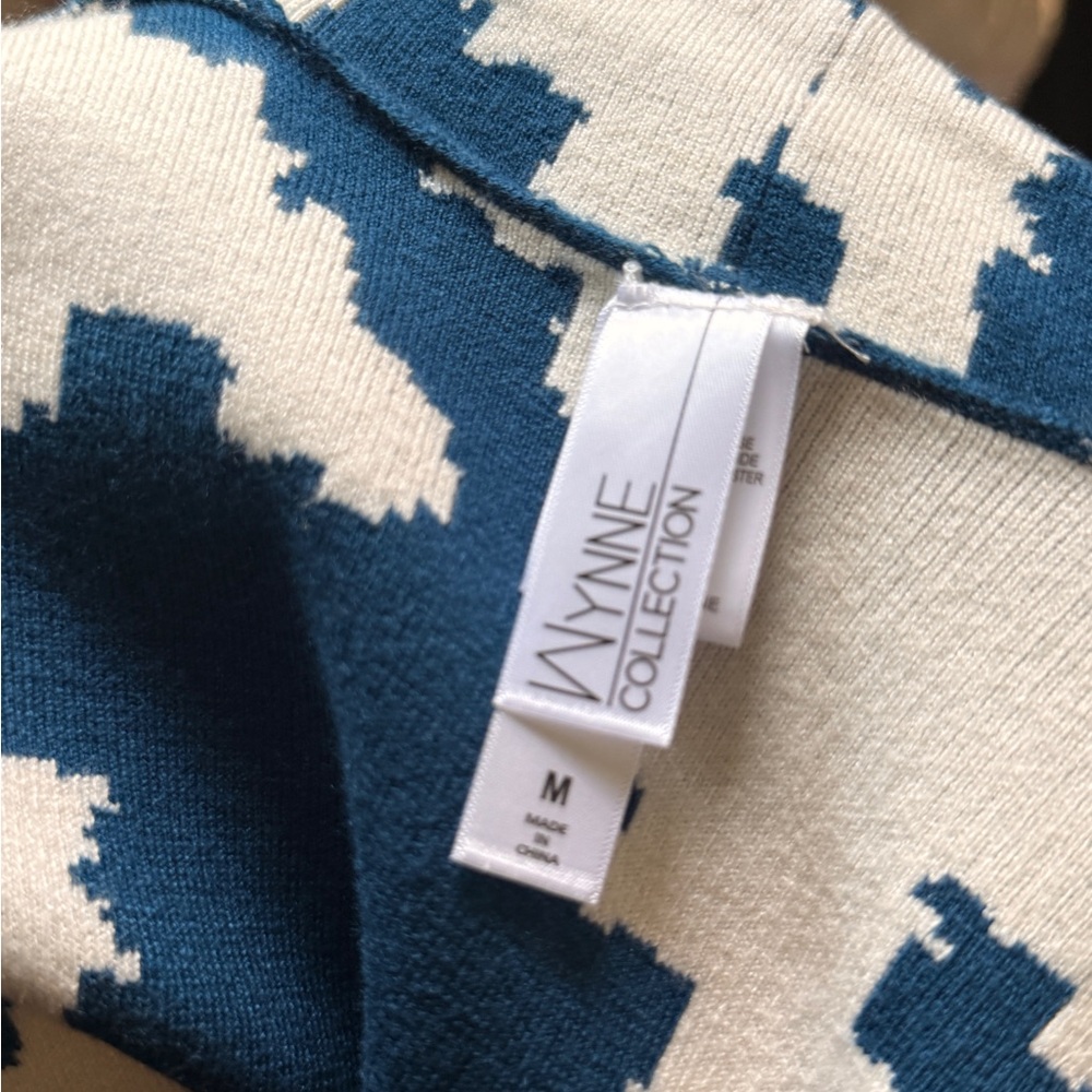 MarlaWynne Teal and Cream Houndstooth Belted Shawl Cardigan - Picture 12 of 12